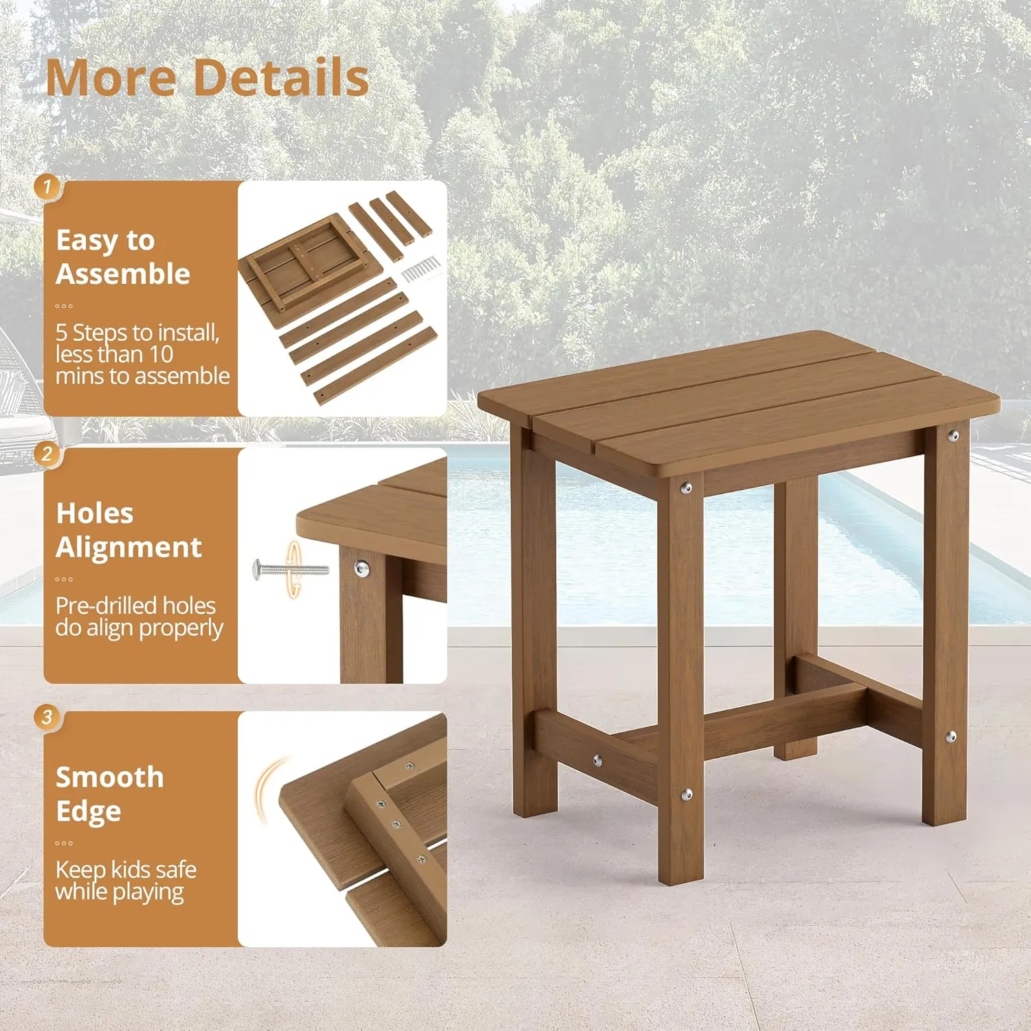 LUE BONA Adirondack Side Table - Small Weather Resistant Outdoor/Indoor Table, Brown