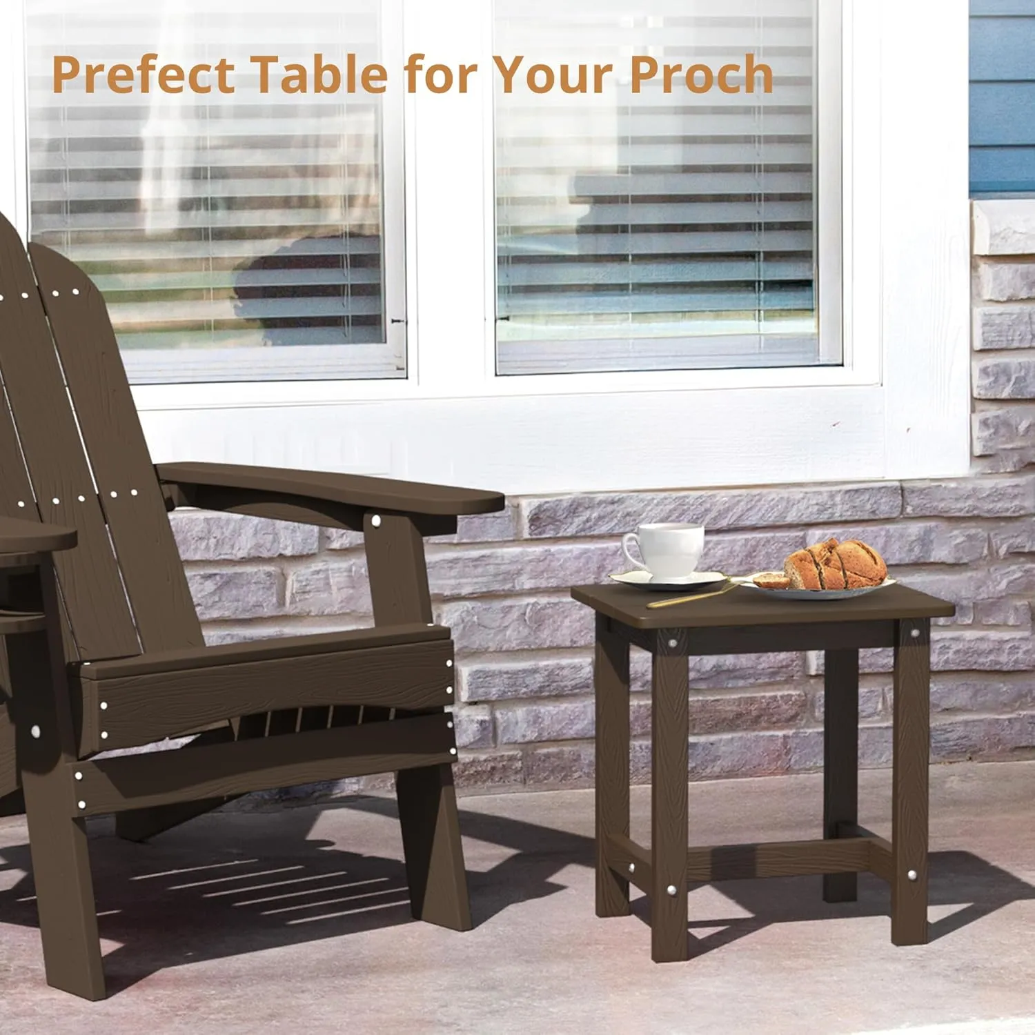 LUE BONA Outdoor Side Table, HDPS Small Outdoor Adirondack Side Tables, Outside End Table for Patio, Porch, Deck, Weather Resistant/Easy Maintenance, Dark Brown