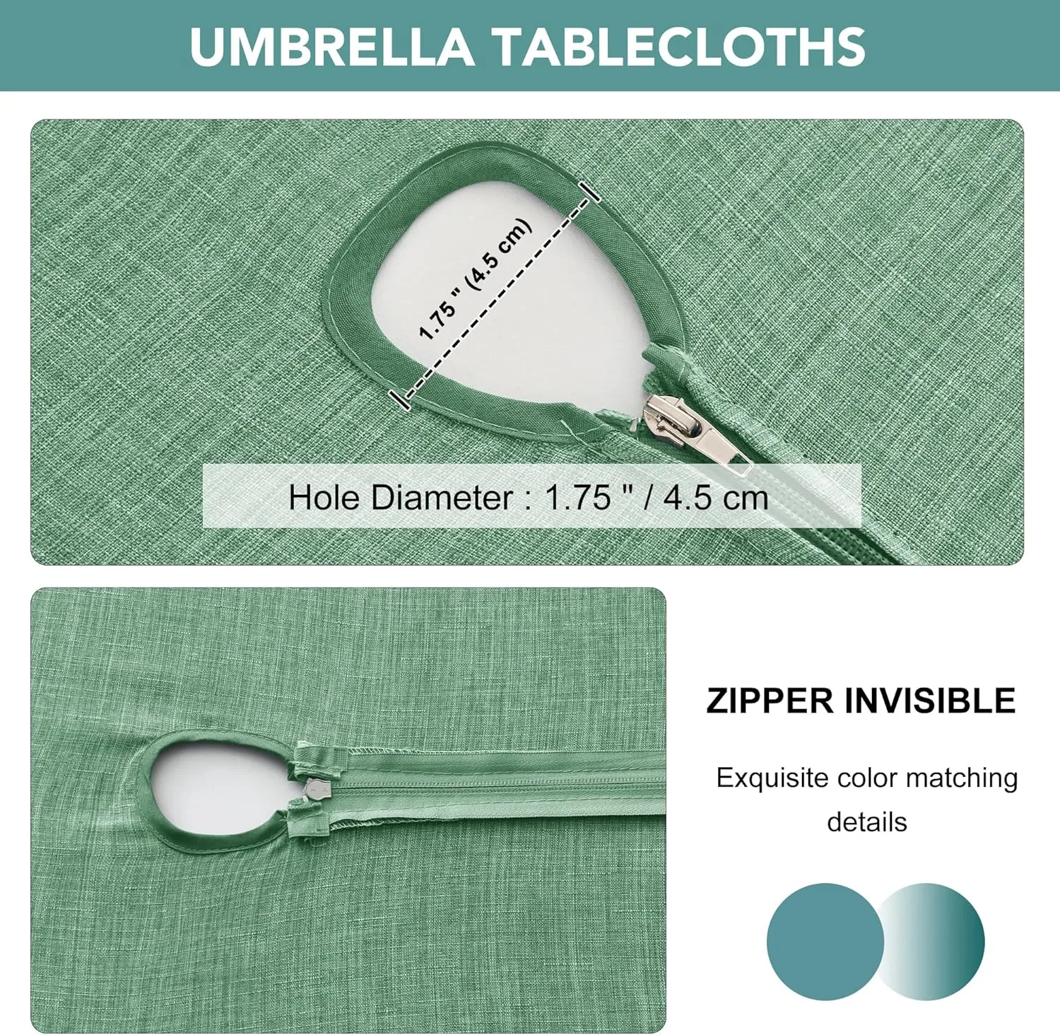 LUSHVIDA Outdoor Tablecloth with Umbrella Hole - Patio Table Cloth Zippered Round 60 Inch, Sage Green Faux Linen Table Cover Water Resistant for Picnic Outside