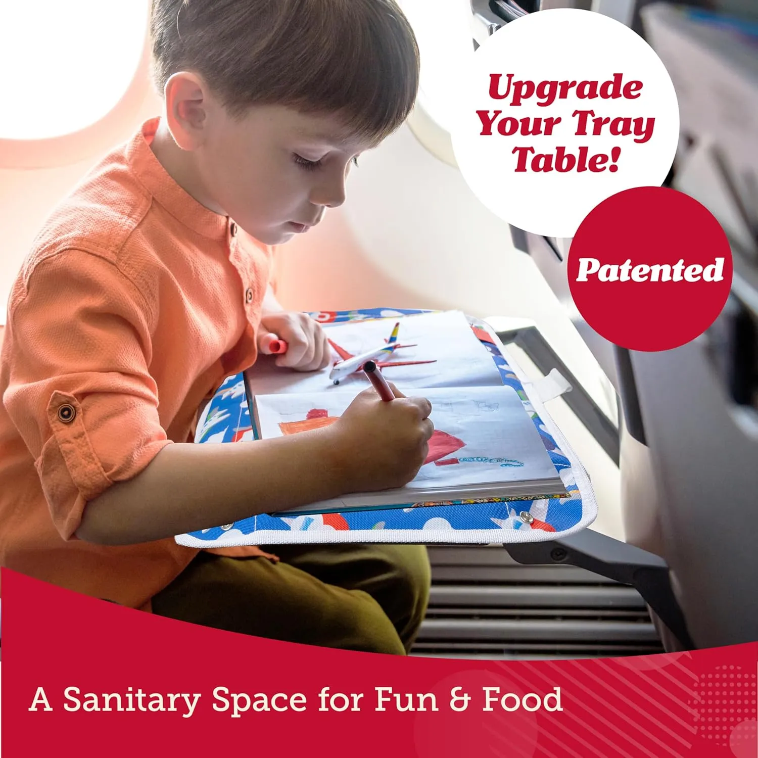 Lusso Gear Kids Airplane Tray Table Cover with Pockets – Travel Tray Essentials for Toddlers on Plane or Train - Travel Toys & Airplane Travel Essentials - Flying Accessories Toddlers (Dinosaurs)