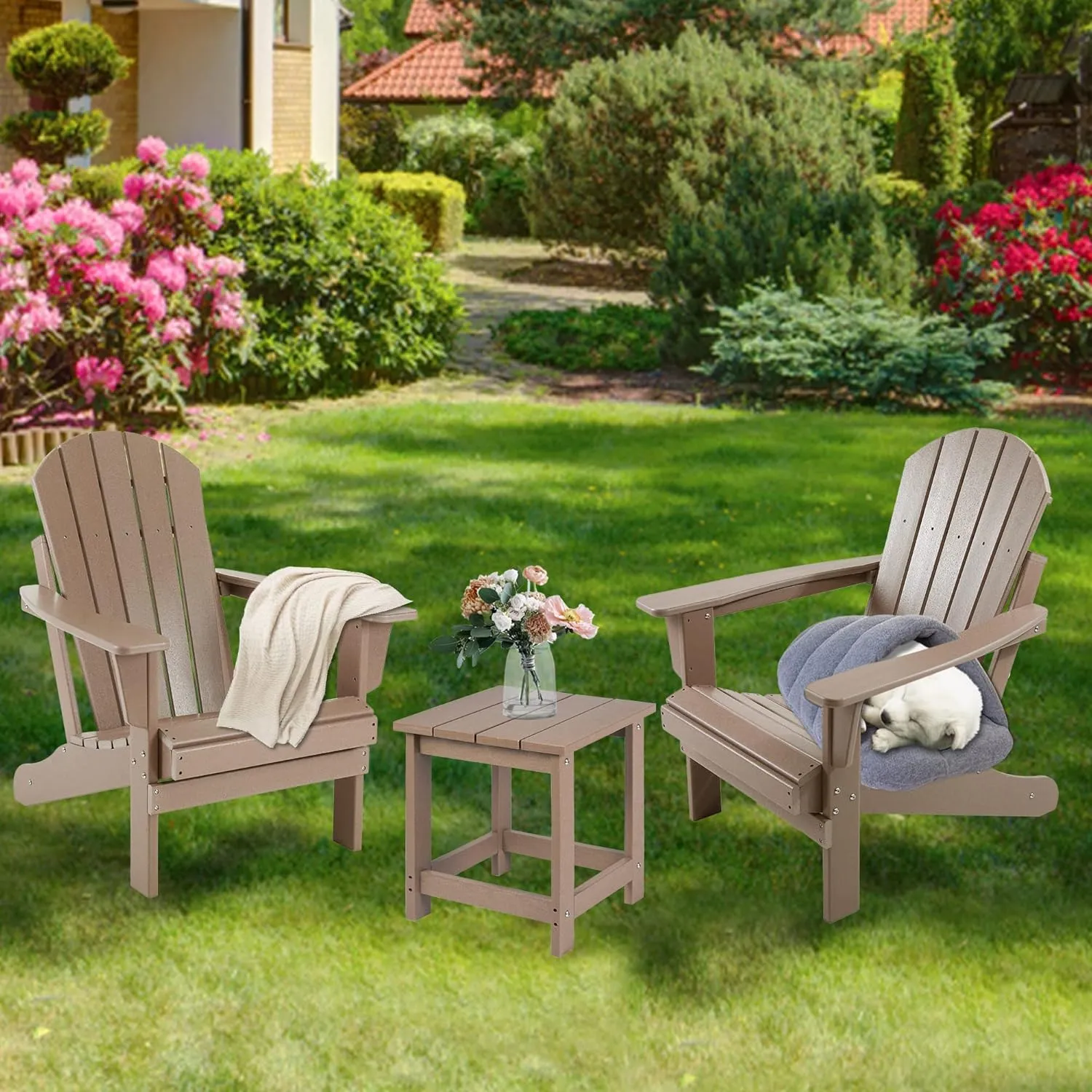 LZRS Adirondack Square Outdoor Side Table, Pool Composite Patio Table,HDPE End Tables for Backyard,Pool, Indoor Companion, Easy Maintenance & Weather Resistant(Weathered Wood)