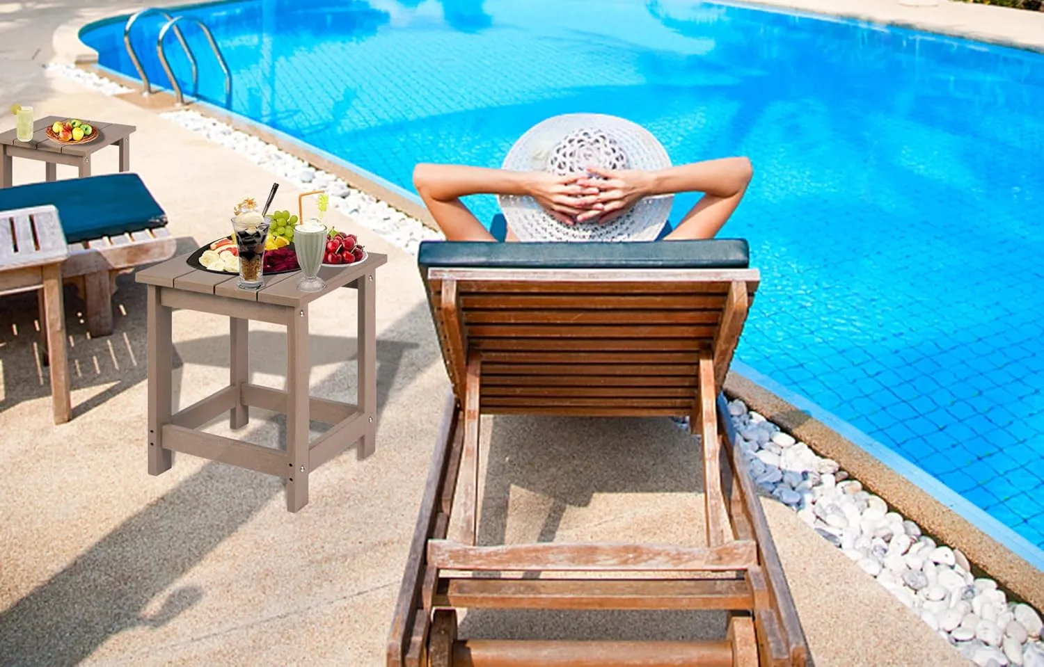 LZRS Adirondack Square Outdoor Side Table, Pool Composite Patio Table,HDPE End Tables for Backyard,Pool, Indoor Companion, Easy Maintenance & Weather Resistant(Weathered Wood)