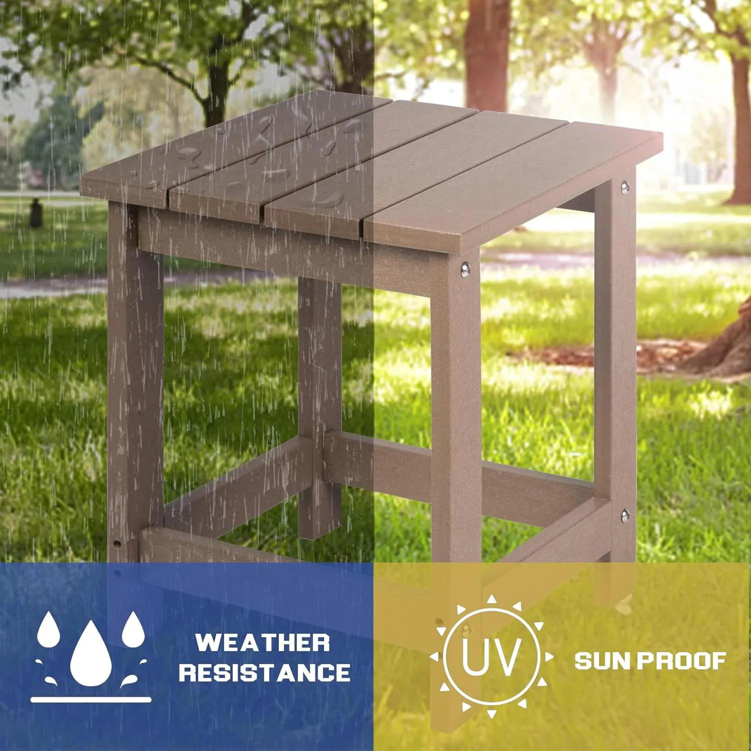 LZRS Adirondack Square Outdoor Side Table, Pool Composite Patio Table,HDPE End Tables for Backyard,Pool, Indoor Companion, Easy Maintenance & Weather Resistant(Weathered Wood)