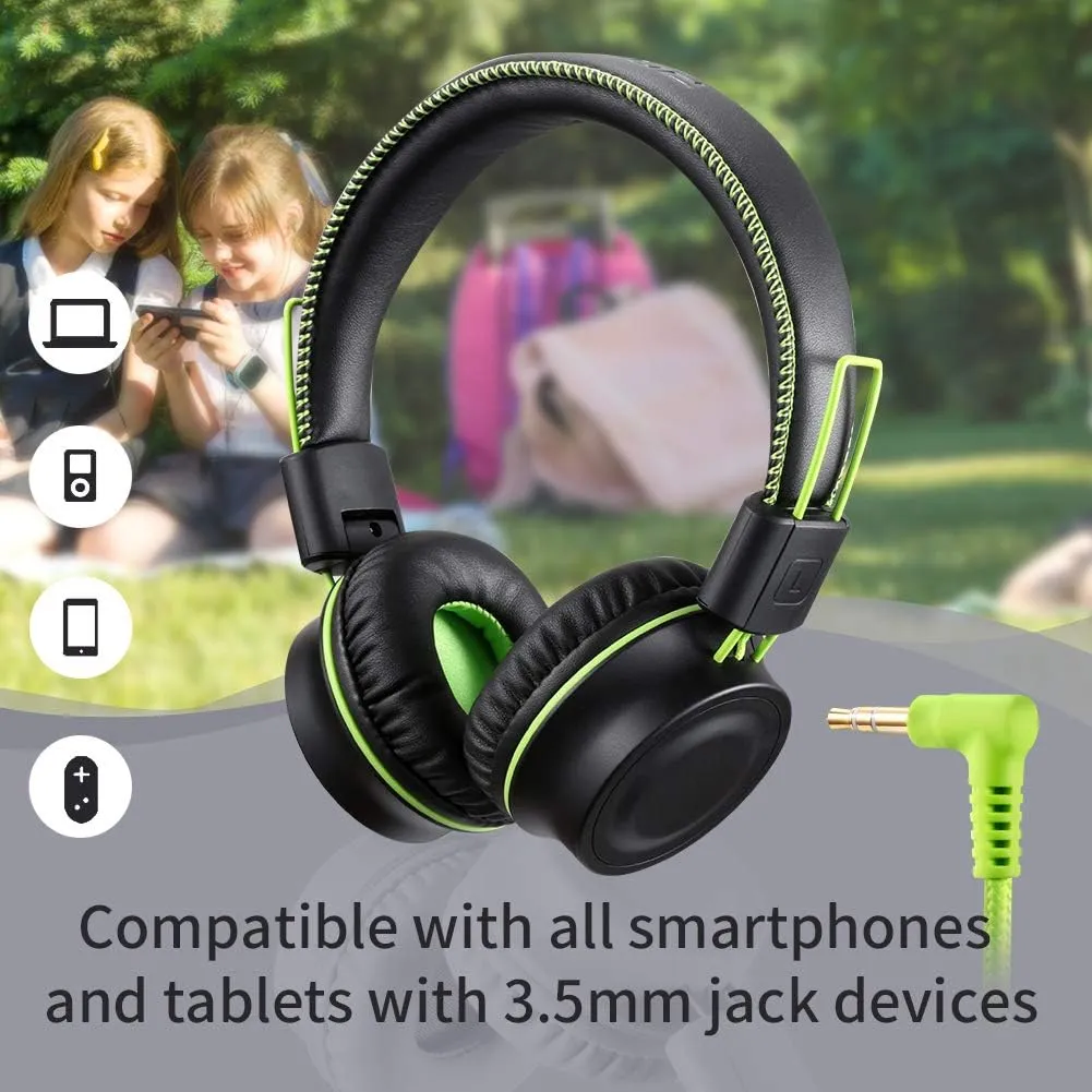 M2 Kids Headphones Wired Headphone for Kids,Foldable Adjustable Stereo Tangle-Free,3.5MM Jack Wire Cord On-Ear Headphone for Children/Teens/Girls/School/Kindle/Airplane/Plane/ (Black)