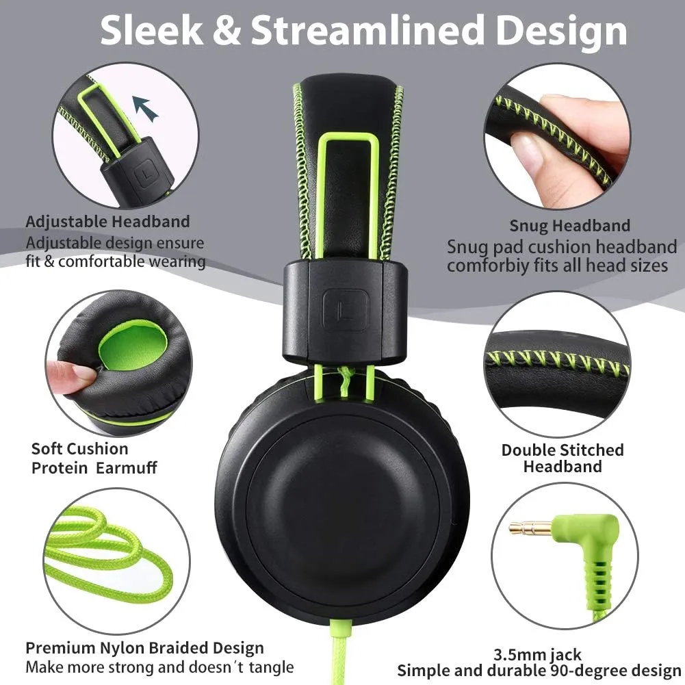 M2 Kids Headphones Wired Headphone for Kids,Foldable Adjustable Stereo Tangle-Free,3.5MM Jack Wire Cord On-Ear Headphone for Children/Teens/Girls/School/Kindle/Airplane/Plane/ (Black)