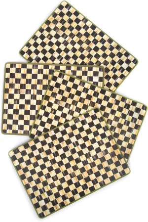 MACKENZIE-CHILDS Cork-Back Placemats, Hard-Finish Washable Table Mats, Set of 4, Black-and-White Courtly Check