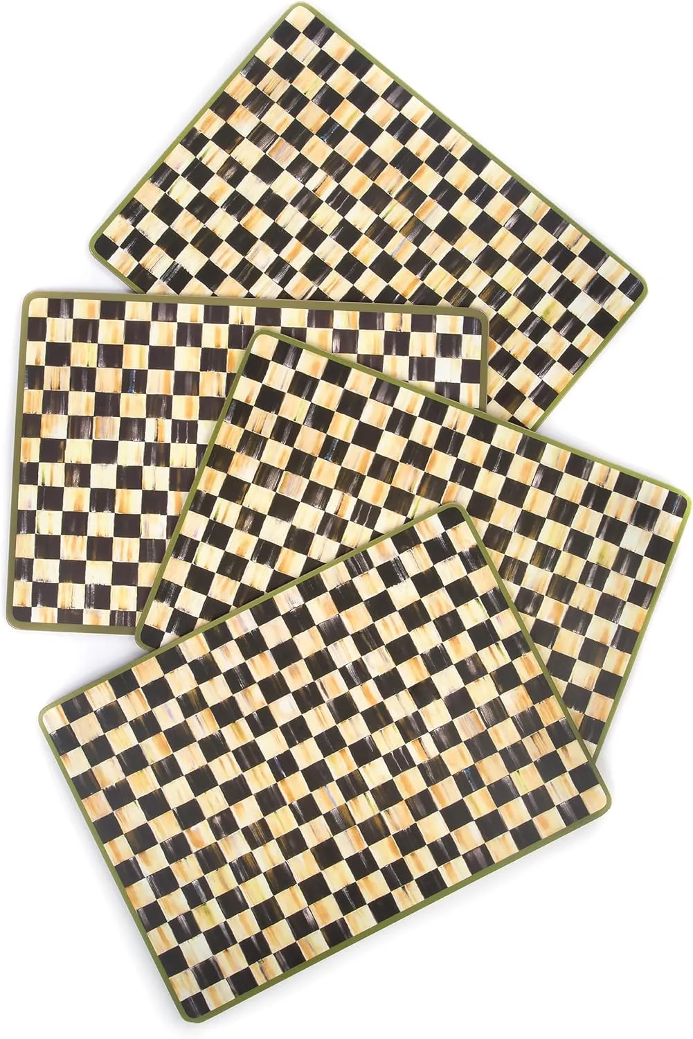 MACKENZIE-CHILDS Cork-Back Placemats, Hard-Finish Washable Table Mats, Set of 4, Black-and-White Courtly Check