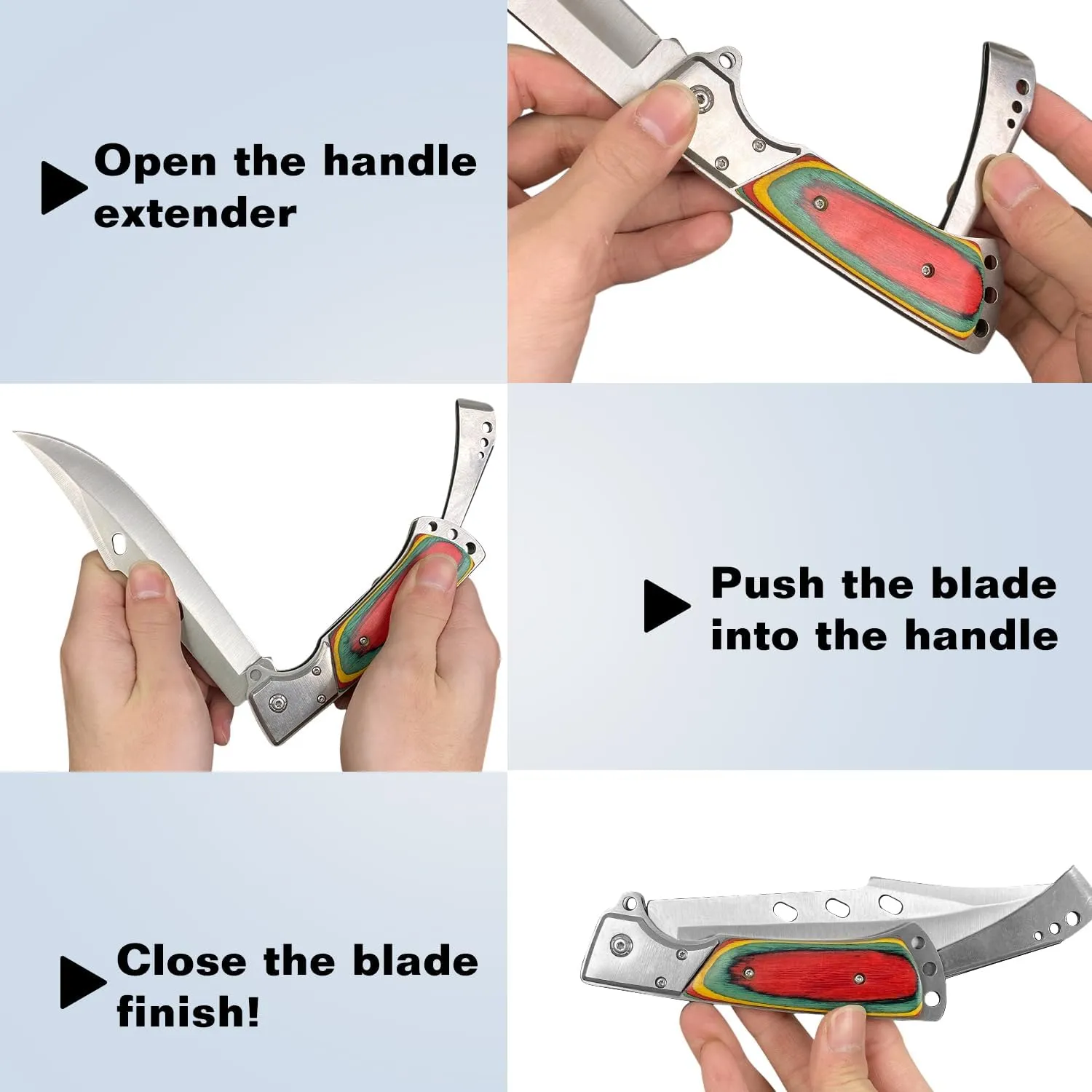 MADSABRE 12.7" Large Folding Knife Tactical Knives with Ebony Handle and Sheath - 7.2" Long Blade Big Pocket Knife for Men for EDC Survival Hunting Camping Hiking Tools (Red Green)