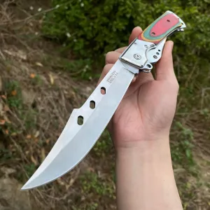 MADSABRE 12.7" Large Folding Knife Tactical Knives with Ebony Handle and Sheath - 7.2" Long Blade Big Pocket Knife for Men for EDC Survival Hunting Camping Hiking Tools (Red Green)