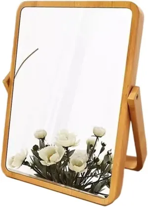 Makeup Mirror Home Makeup Mirror Bedroom Wooden Makeup Mirror Office Desktop Small Makeup Mirror Portable Foldable Beauty Mirror Vanity Mirror(B,Small)