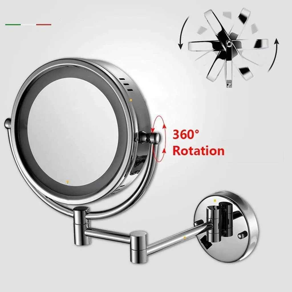 Makeup Mirror Vanity Mirror LED Illuminated Wall Mounted Bathroom 5X Magnification Double-Sided 360° Swivel Extendable Cosmetic Mirror(E)