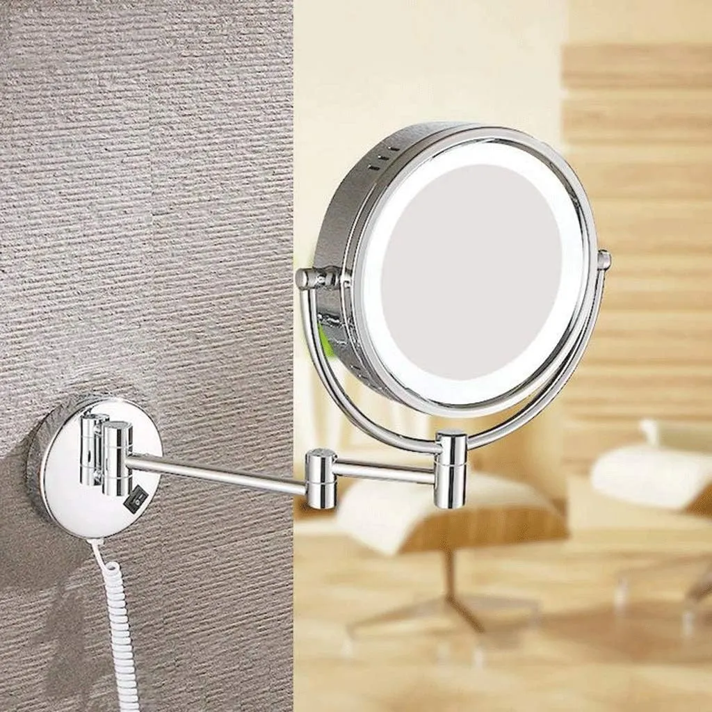 Makeup Mirror Vanity Mirror LED Illuminated Wall Mounted Bathroom 5X Magnification Double-Sided 360° Swivel Extendable Cosmetic Mirror(E)