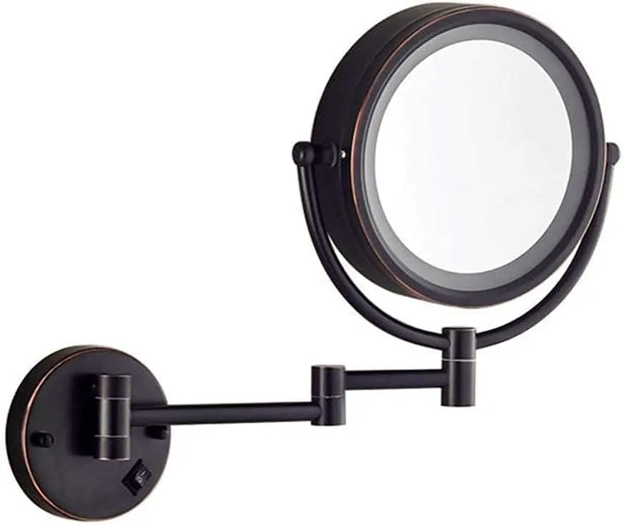 Makeup Mirror Vanity Mirror LED Illuminated Wall Mounted Bathroom 5X Magnification Double-Sided 360° Swivel Extendable Cosmetic Mirror(E)