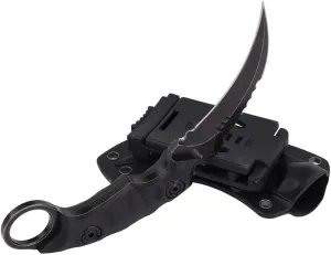 MASALONG Outdoor Survival claw Tactical teeth Knife Double edged sharp Fixed Blade Knife With Sheath (5CR Black Stone wash Black handle)