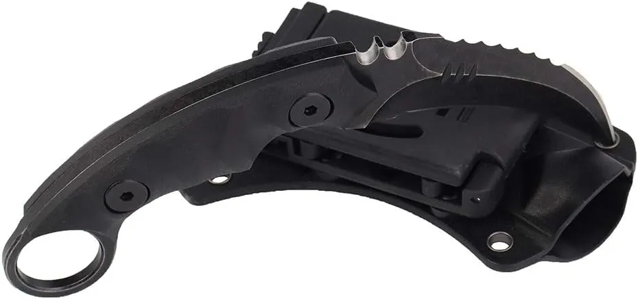 MASALONG Outdoor Survival claw Tactical teeth Knife Double edged sharp Fixed Blade Knife With Sheath (5CR Black Stone wash Black handle)