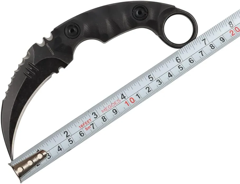 MASALONG Outdoor Survival Claw Tactical Teeth Knife Double Edged Sharp Fixed Blade Knife with Sheath (Stone wash Version-kydex Sheath)