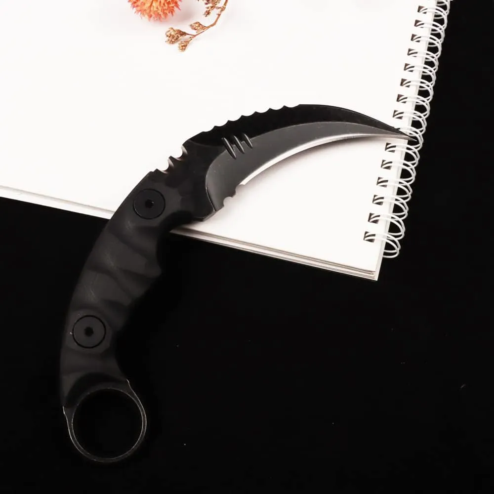 MASALONG Outdoor Survival Claw Tactical Teeth Knife Double Edged Sharp Fixed Blade Knife with Sheath (Stone wash Version-kydex Sheath)