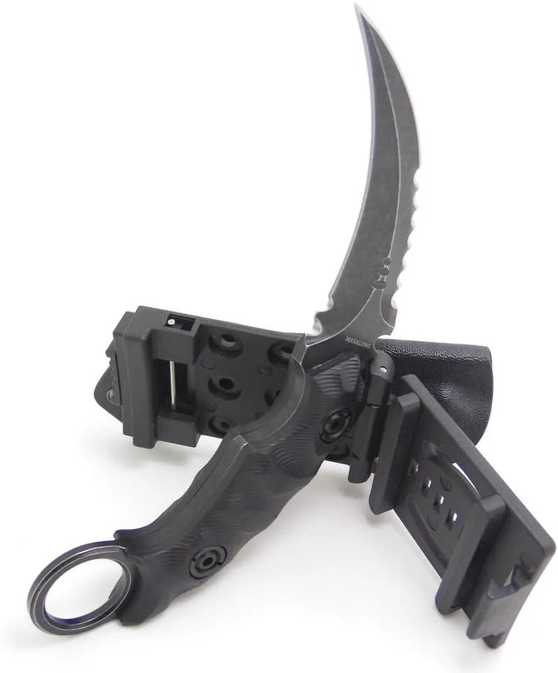 MASALONG Outdoor Survival Claw Tactical Teeth Knife Double Edged Sharp Fixed Blade Knife with Sheath (Stone wash Version-kydex Sheath)