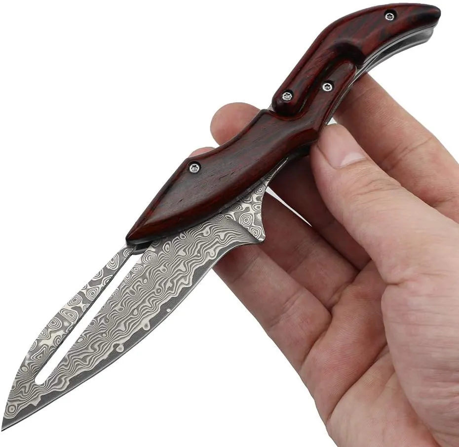 MASALONG Residual Wings KNI191 Damascus folding collection knife (Round back)