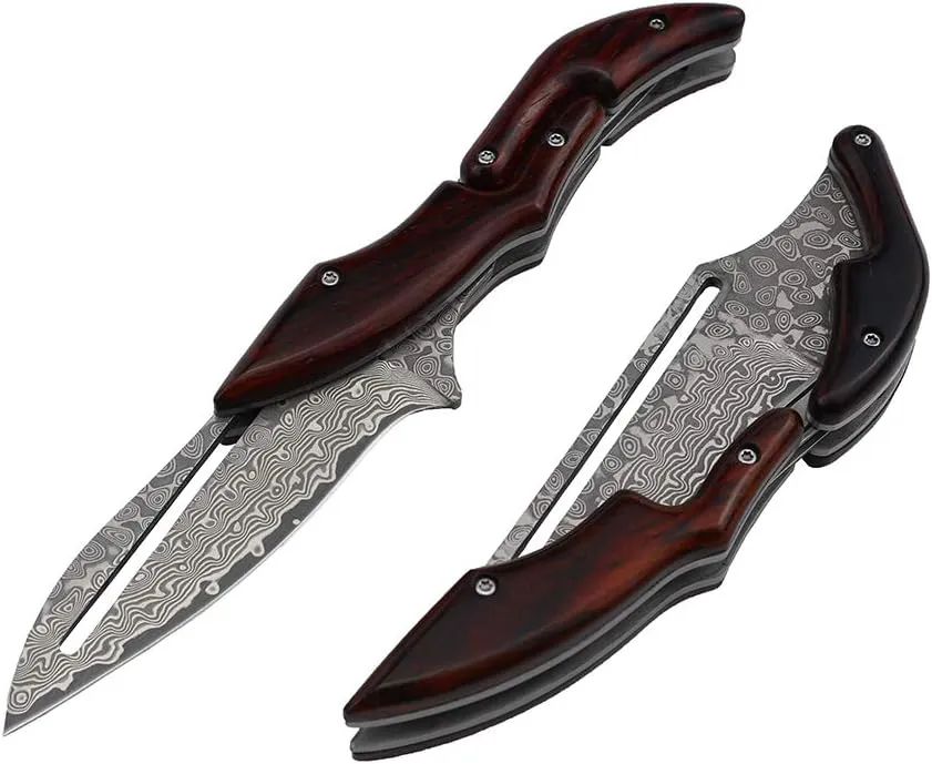 MASALONG Residual Wings KNI191 Damascus folding collection knife (Round back)