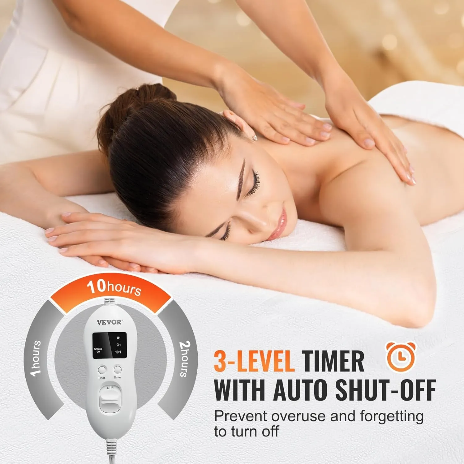 Massage Table Warmer Heating Pad, Professional SPA Massage Bed Warmer, Soft Fleece Heating Pad with 3-Level Timer, 8 Heat Settings, Overheat Protection for Massage Bed, Beauty Salon, 73.6" X 30"