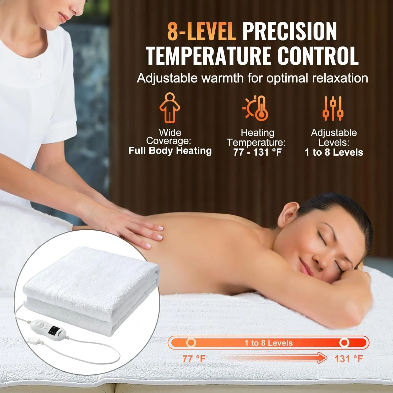 Massage Table Warmer Heating Pad, Professional SPA Massage Bed Warmer, Soft Fleece Heating Pad with 3-Level Timer, 8 Heat Settings, Overheat Protection for Massage Bed, Beauty Salon, 73.6" X 30"