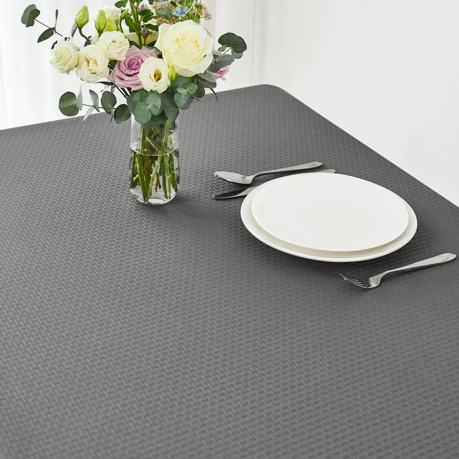 maxmill Rectangle Tablecloth Weaved Pattern Waterproof Spillproof Wrinkle Free Table Cloth, Kitchen Dining Tabletop Decoration, Fabric Table Cover for Holiday Parties, 52 x 70 Inch, Charcoal Gray