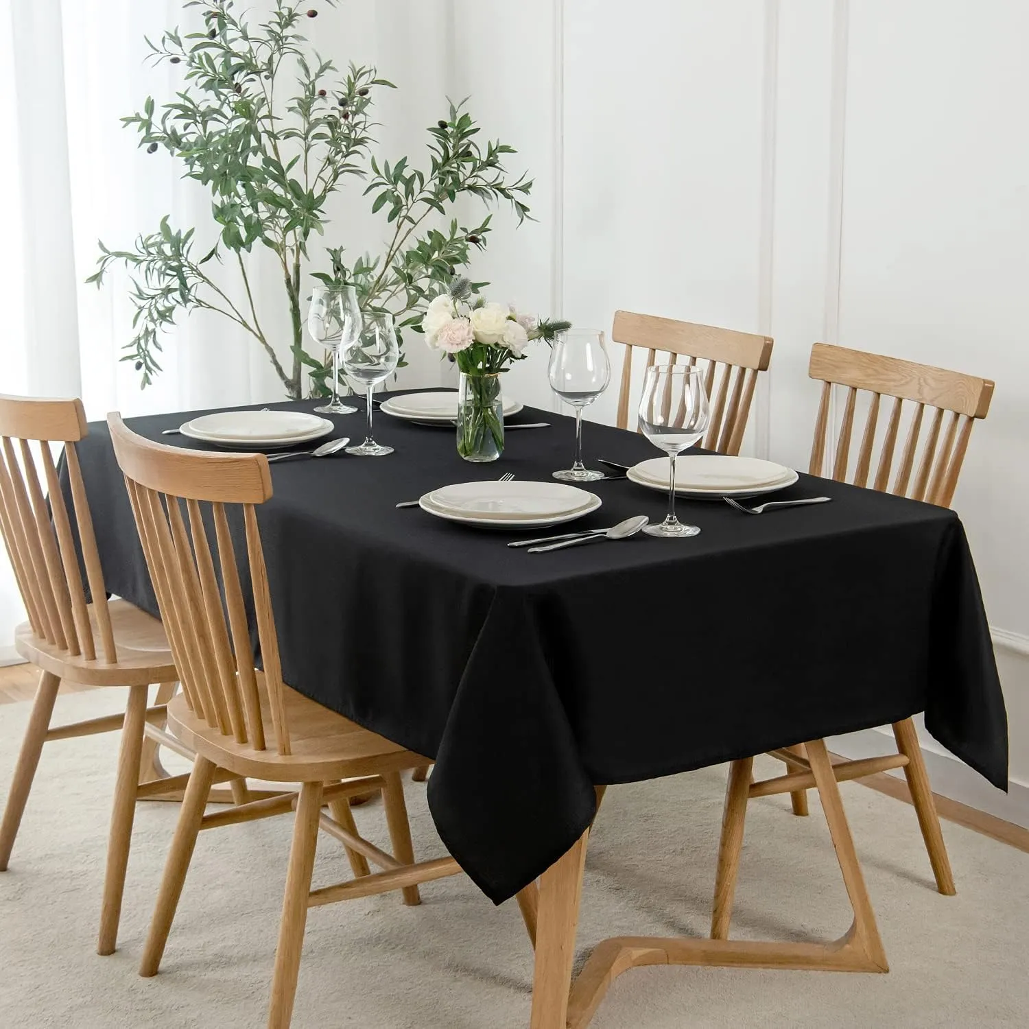maxmill Square Tablecloth Slubby Texture Stain Resistant Waterproof Wrinkle Resistant Soft Table Cloth, Decorative Fabric Table Cover for Dining Room Dinner and Parties, 52 x 52 Inch, Black