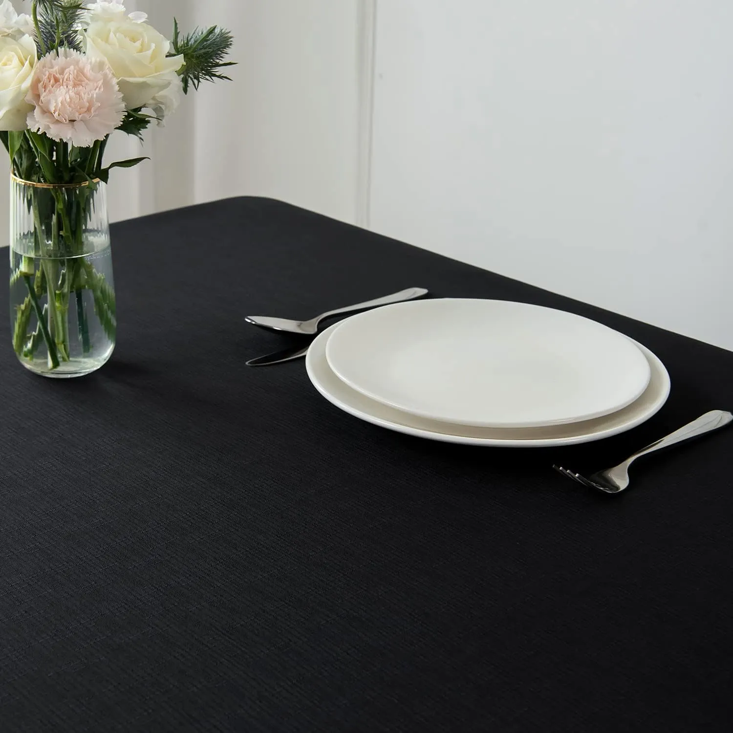 maxmill Square Tablecloth Slubby Texture Stain Resistant Waterproof Wrinkle Resistant Soft Table Cloth, Decorative Fabric Table Cover for Dining Room Dinner and Parties, 52 x 52 Inch, Black
