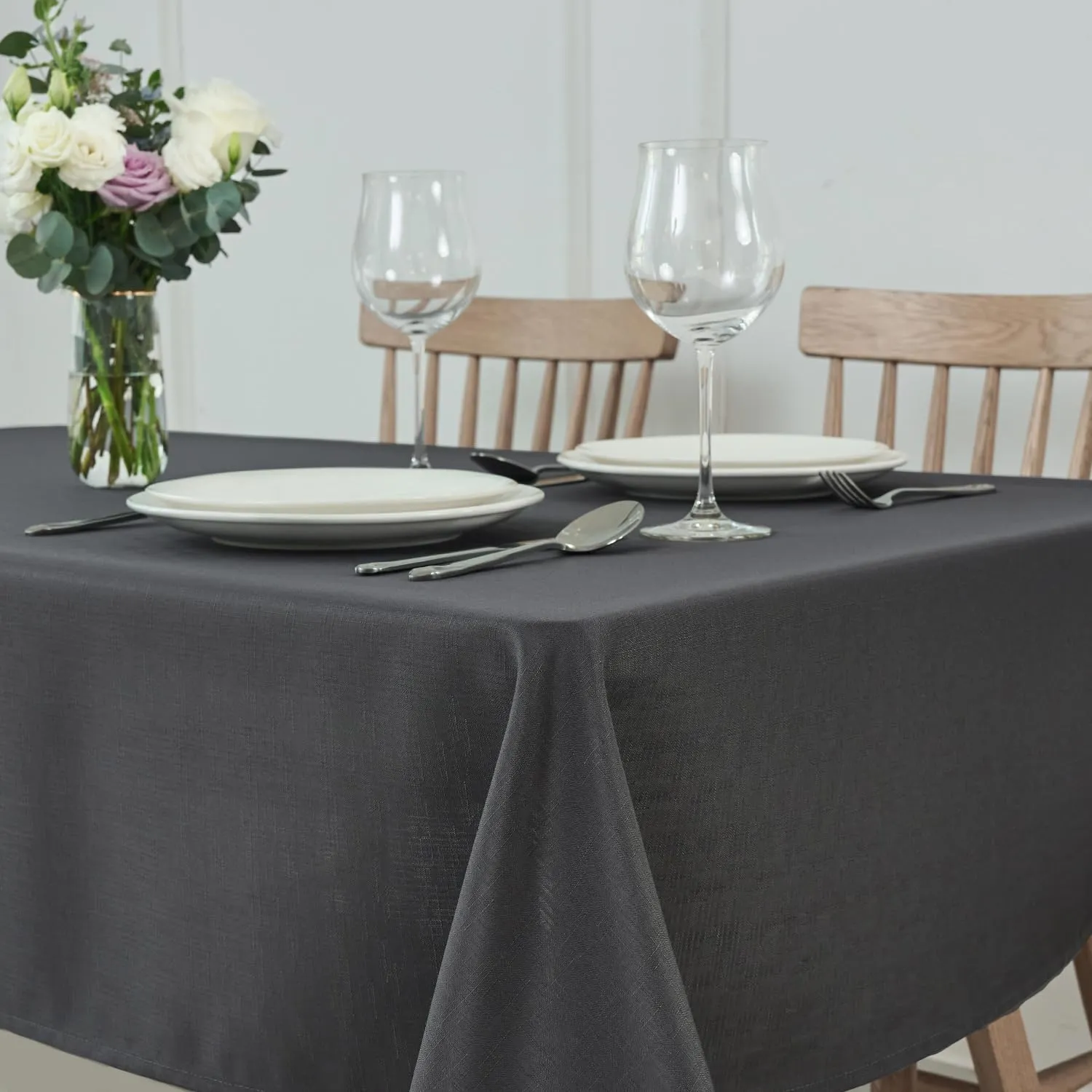 maxmill Square Tablecloth Slubby Texture Stain Resistant Waterproof Wrinkle Resistant Washable Table Cloth, Decorative Fabric Table Cover for Dining Room Dinner, Parties, 52 x 52 Inch, Charcoal