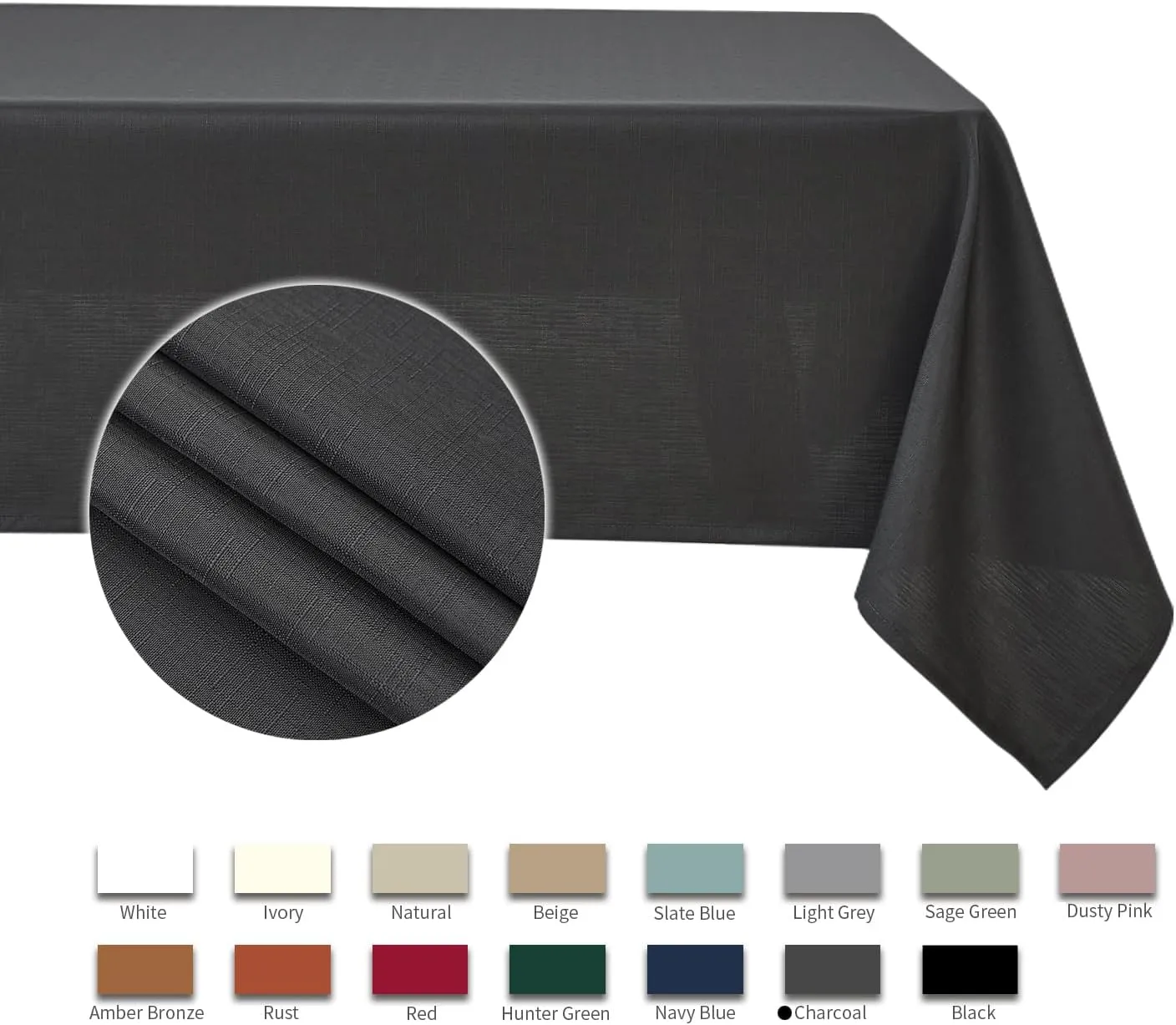 maxmill Square Tablecloth Slubby Texture Stain Resistant Waterproof Wrinkle Resistant Washable Table Cloth, Decorative Fabric Table Cover for Dining Room Dinner, Parties, 52 x 52 Inch, Charcoal
