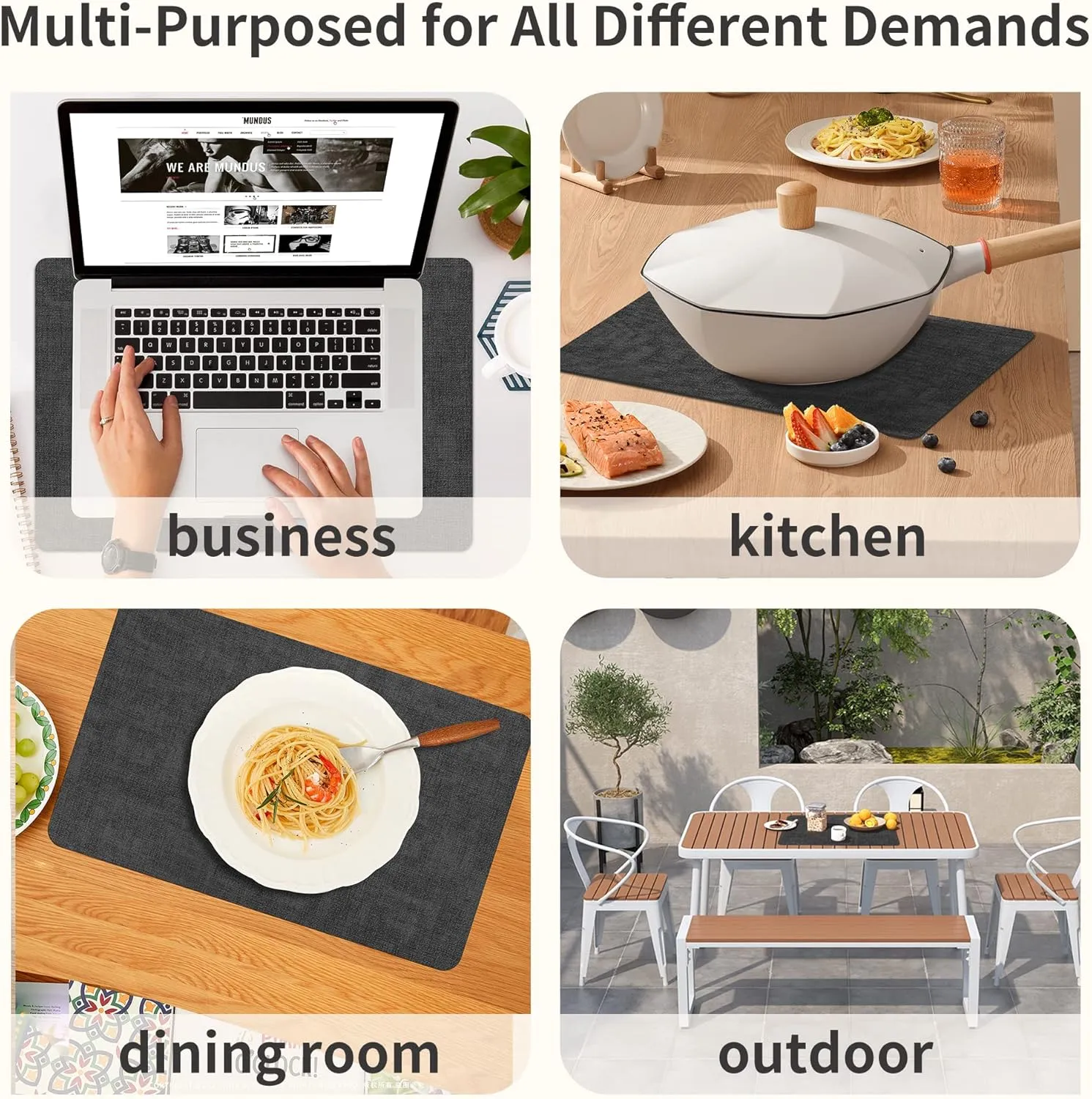 Maxpearl Faux Leather Placemats Set of 6 - Waterproof - Wipe Clean - Heat Resistant - Anti Slip Dining Table Place Mats, Suitable for Indoor & Outdoor Use, 17’’×12’’, Black