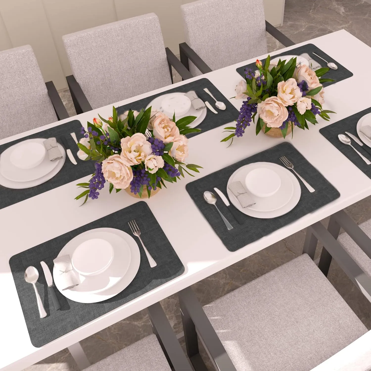 Maxpearl Faux Leather Placemats Set of 6 - Waterproof - Wipe Clean - Heat Resistant - Anti Slip Dining Table Place Mats, Suitable for Indoor & Outdoor Use, 17’’×12’’, Black