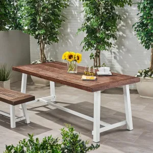 Merax Outdoor Dining Table for 8 Person, Rectangle Weather Resistant Patio Furniture for Yard, Garden, and Lounge, Dark Brown White
