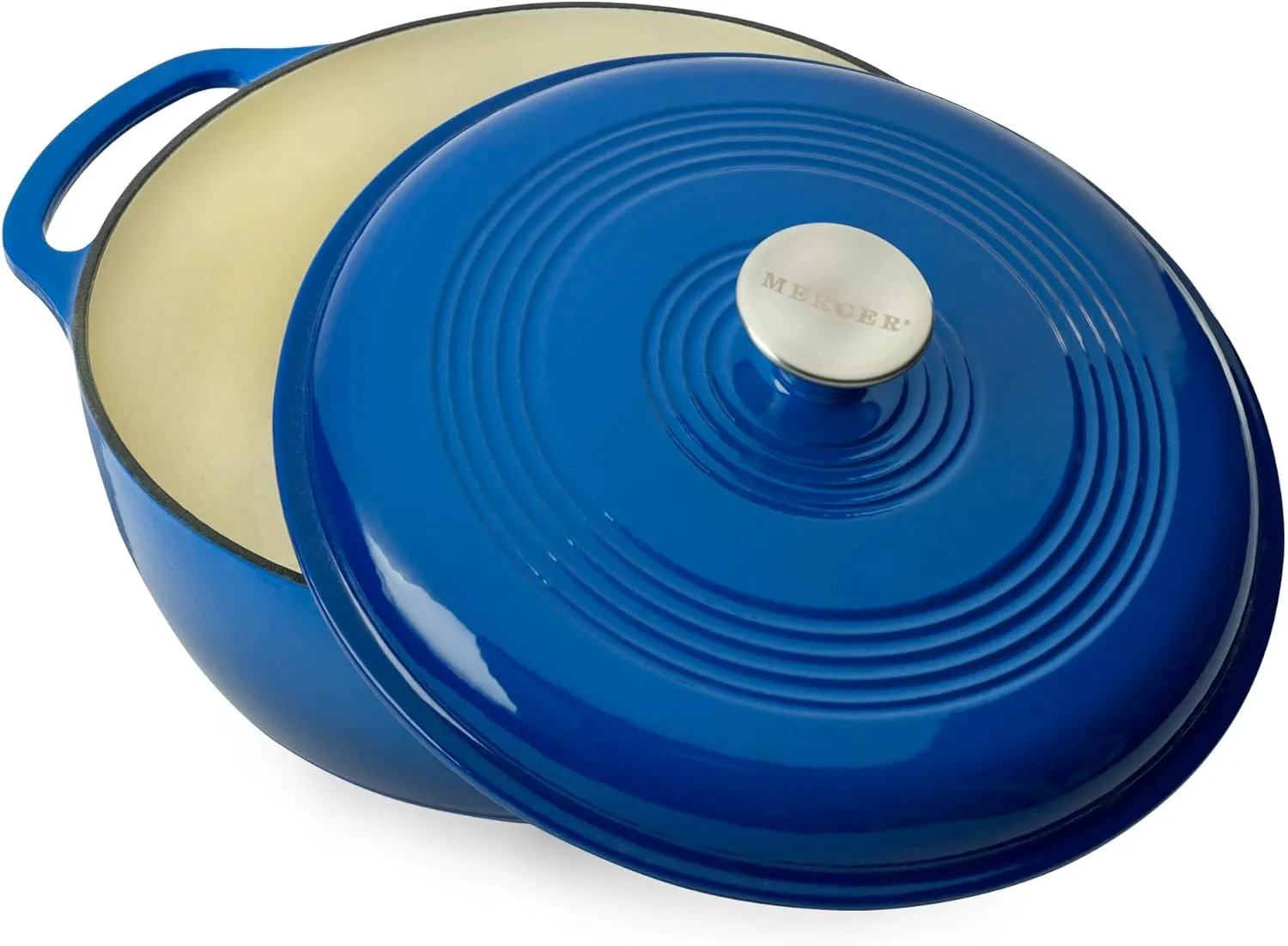 Mercer Culinary Enameled Cast Iron Round Dutch Oven, 6 qt., Navy Blue