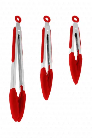 Midori Metal Handle Silicone Tip Lock System Smart 3 Tongs Set Red