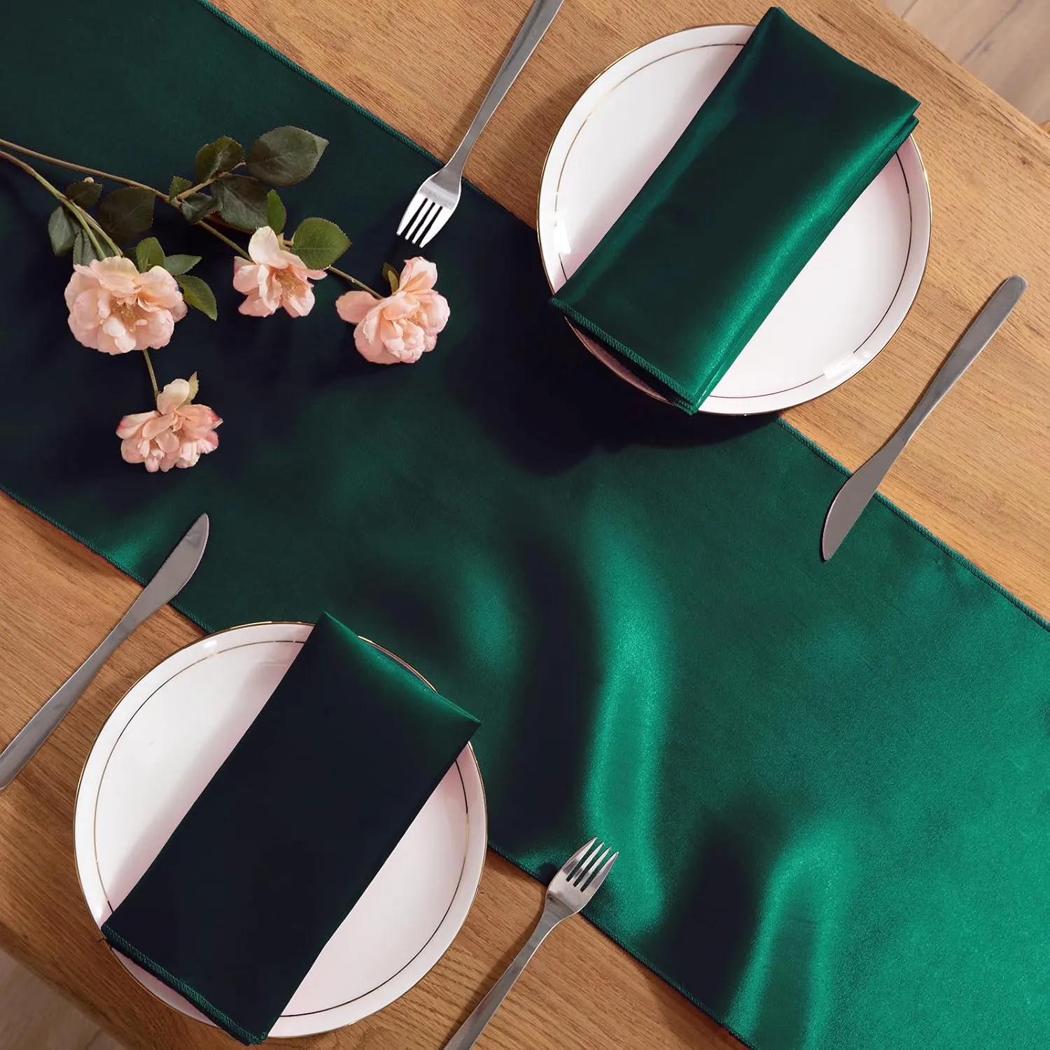 MILVOWOC 10 Pack Forest Green Satin Table Runners, 12 x 108 Inch Bright Satin Silk Table Runner Smooth Fabric Decorative Table Runner for Wedding Banquet Party Birthday Graduation
