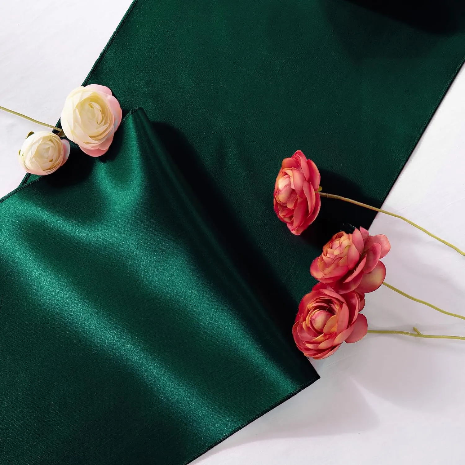 MILVOWOC 10 Pack Forest Green Satin Table Runners, 12 x 108 Inch Bright Satin Silk Table Runner Smooth Fabric Decorative Table Runner for Wedding Banquet Party Birthday Graduation