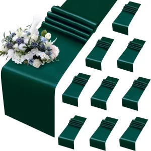 MILVOWOC 10 Pack Forest Green Satin Table Runners, 12 x 108 Inch Bright Satin Silk Table Runner Smooth Fabric Decorative Table Runner for Wedding Banquet Party Birthday Graduation
