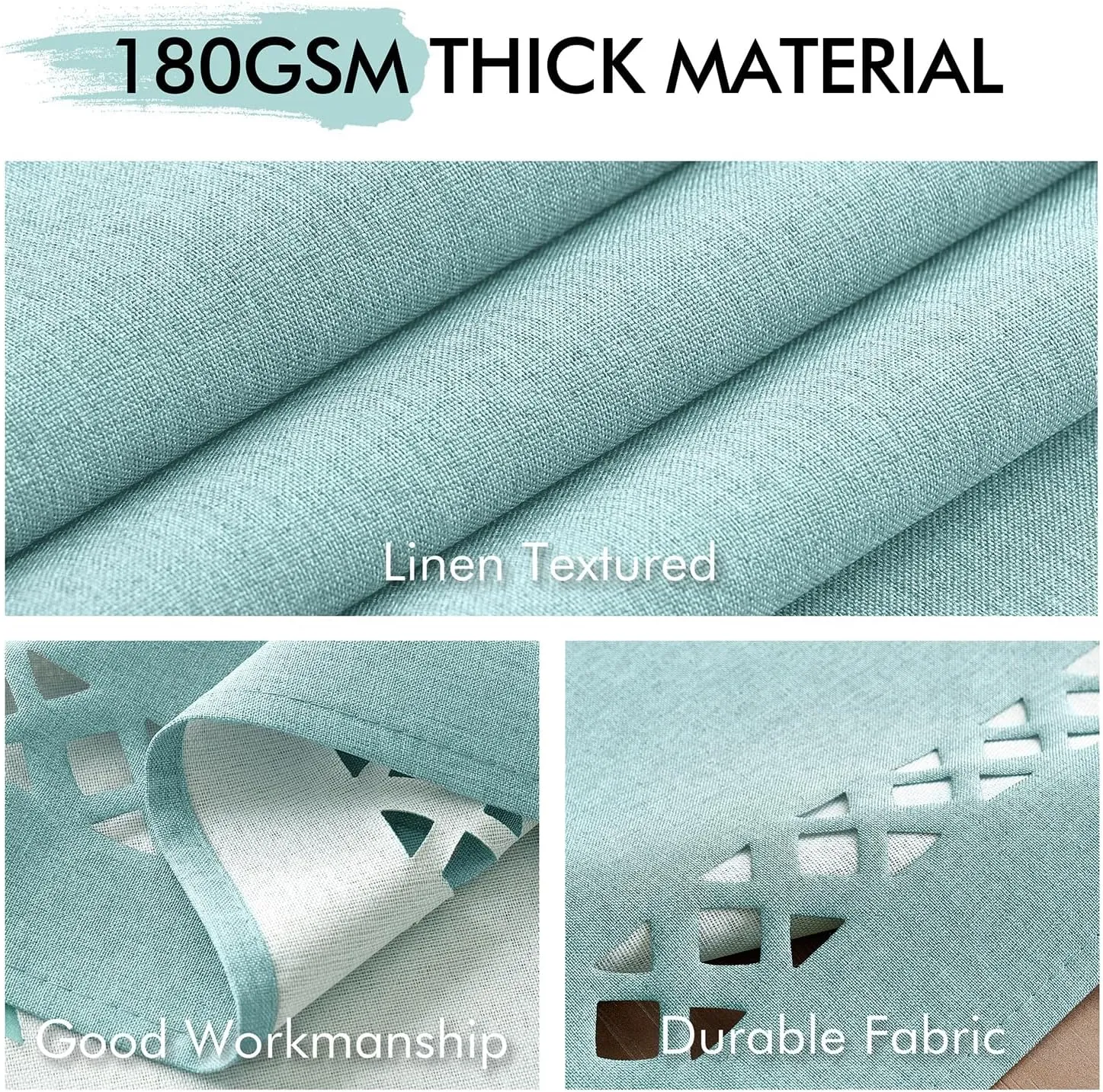 MIULEE Aqua Blue Polyester Linen Rectangle Tablecloth with Decorative Cutouts Waterproof Stain Resistant Table Cloth Light Blue Table Cover for Thanksgiving Dining Party Camping, 55 x 84 inch