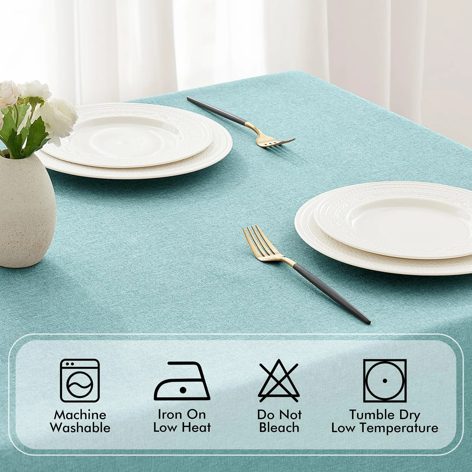 MIULEE Aqua Blue Polyester Linen Rectangle Tablecloth with Decorative Cutouts Waterproof Stain Resistant Table Cloth Light Blue Table Cover for Thanksgiving Dining Party Camping, 55 x 84 inch