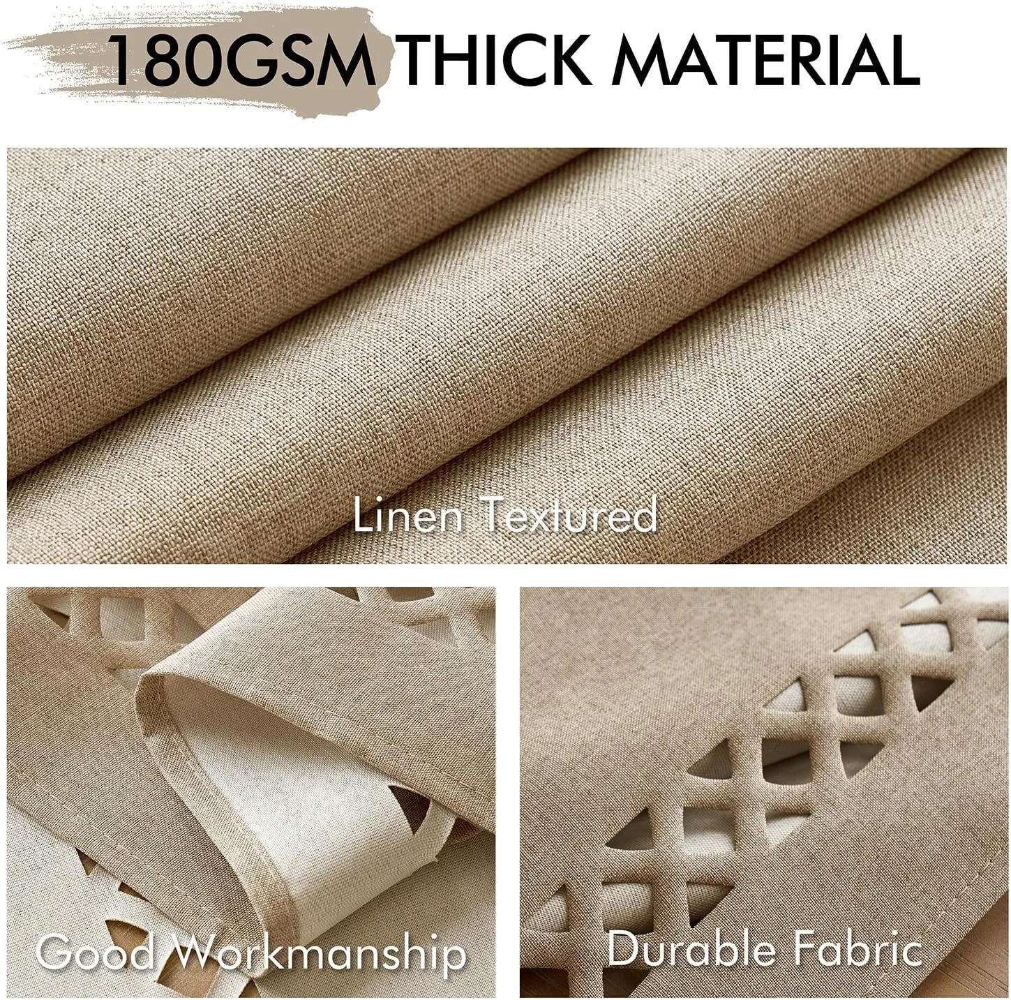 MIULEE Beige Thick Polyester Linen Rectangle Tablecloth with Decorative Cutouts Waterproof Stain Resistant Table Cloth Burlap Farmhouse Table Cover for Dining Party Camping Outdoor, 60 x 84 inch