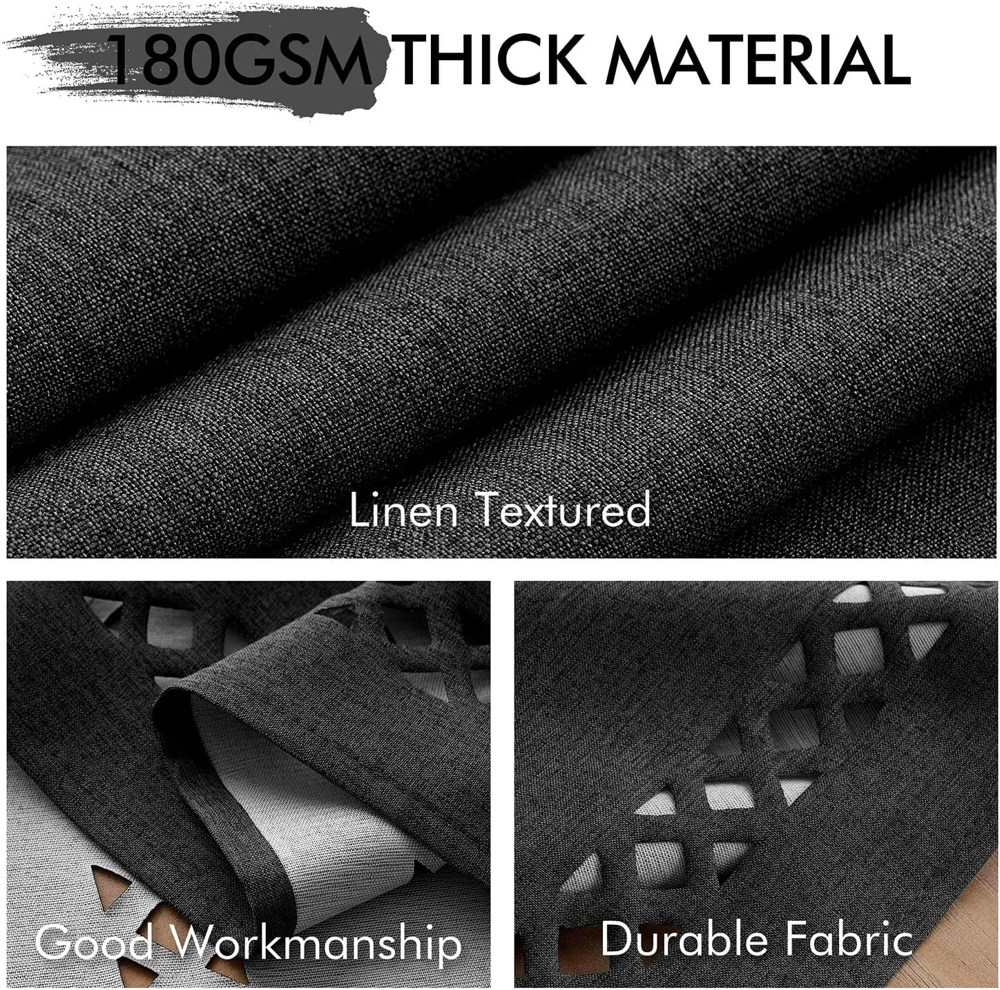 MIULEE Black Polyester Linen Rectangle Tablecloth with Decorative Cutouts Waterproof Stain Resistant Table Cloth Farmhouse Table Cover for Thanksgiving Dining Party Camping, 55 x 84 inch