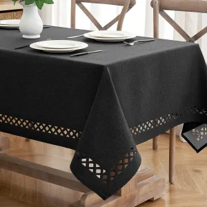 MIULEE Black Polyester Linen Rectangle Tablecloth with Decorative Cutouts Waterproof Stain Resistant Table Cloth Farmhouse Table Cover for Thanksgiving Dining Party Camping, 55 x 84 inch