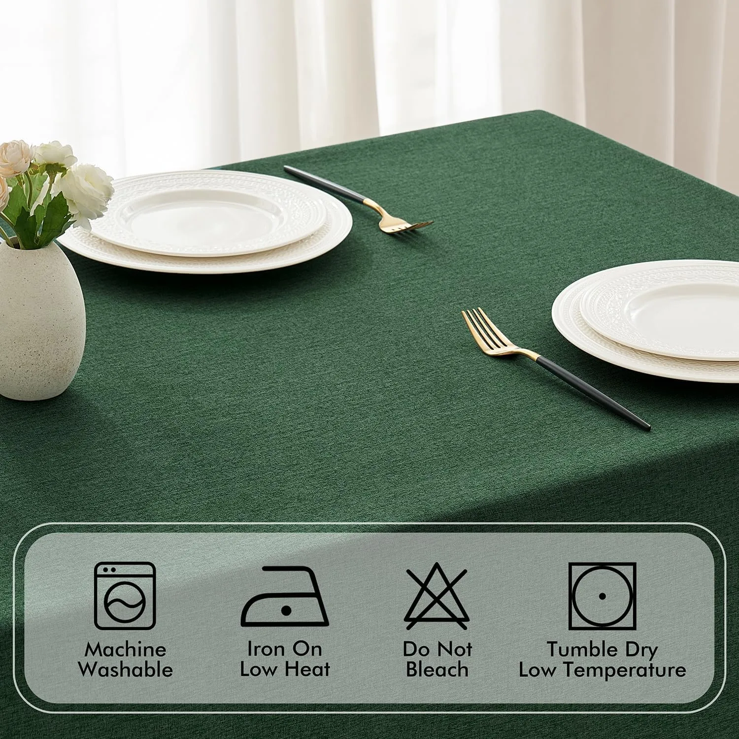 MIULEE Hunter Green Thick Polyester Linen Rectangle Tablecloth Decorative Cutouts Waterproof Stain and Wrinkle Resistant Table Cloth Christmas Holiday Table Cover for Dining Kitchen, 52 x 70 inch