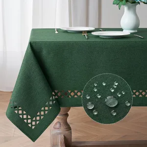 MIULEE Hunter Green Thick Polyester Linen Rectangle Tablecloth Decorative Cutouts Waterproof Stain and Wrinkle Resistant Table Cloth Christmas Holiday Table Cover for Dining Kitchen, 52 x 70 inch