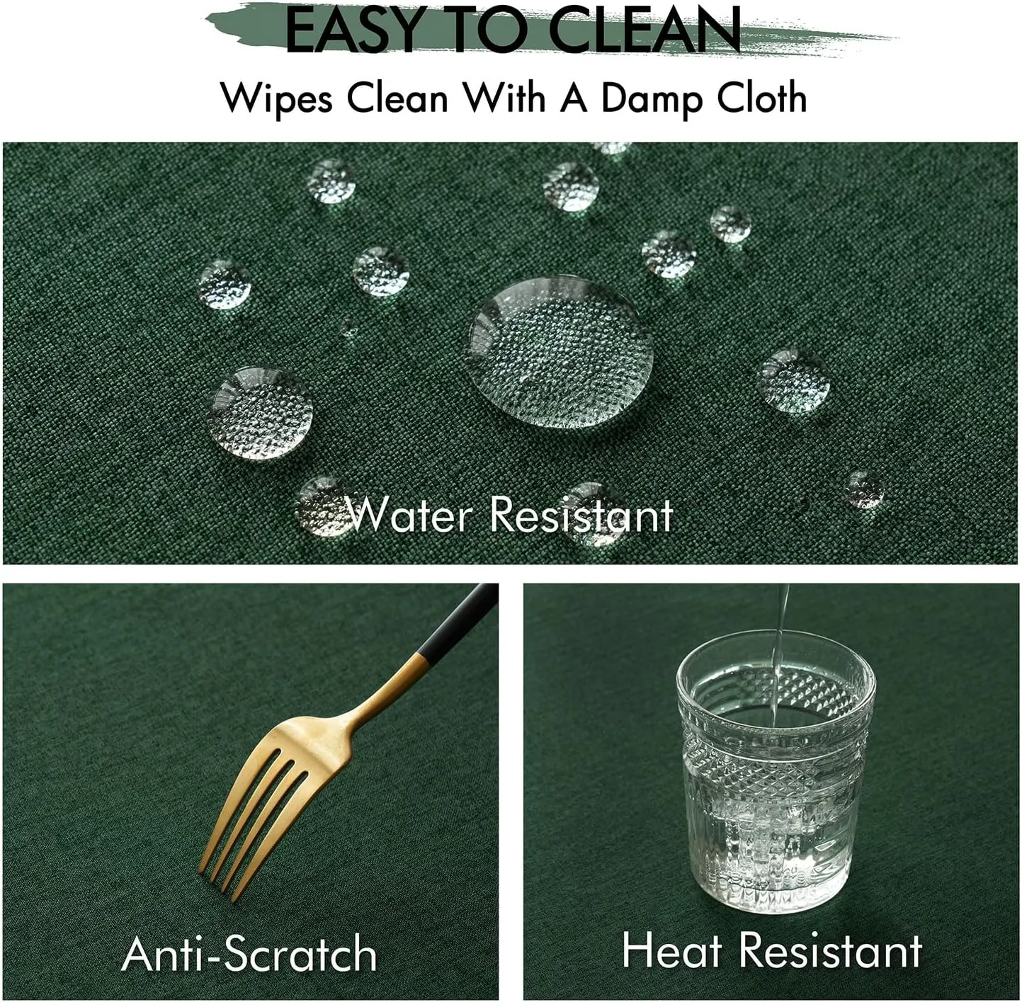 MIULEE Hunter Green Thick Polyester Linen Rectangle Tablecloth Decorative Cutouts Waterproof Stain and Wrinkle Resistant Table Cloth Christmas Holiday Table Cover for Dining Kitchen, 52 x 70 inch