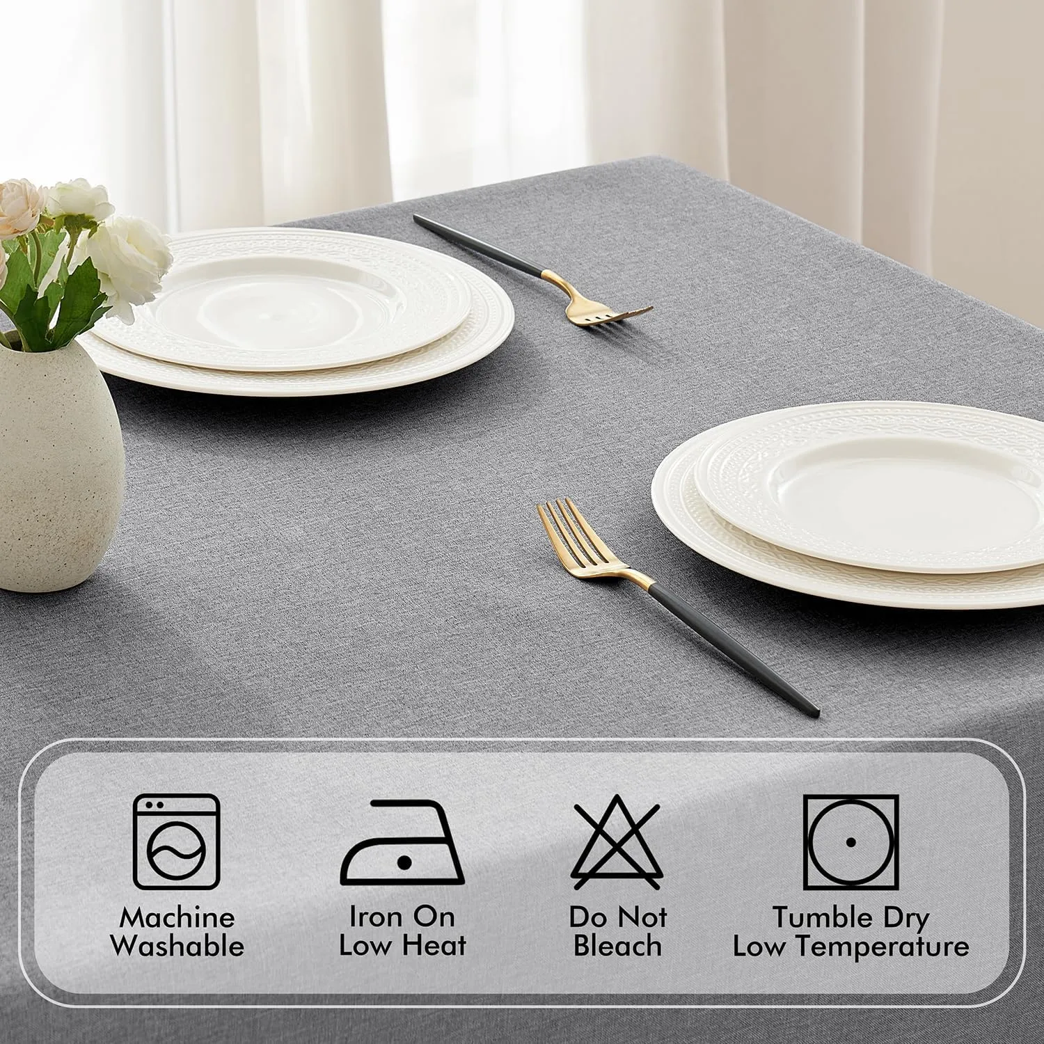 MIULEE Light Grey Thick Polyester Linen Rectangle Tablecloth Decorative Cutouts Waterproof Stain Resistant Table Cloth Farmhouse Table Cover for Dining Party Buffet Camping Wedding, 55 x 84 inch