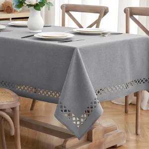 MIULEE Light Grey Thick Polyester Linen Rectangle Tablecloth Decorative Cutouts Waterproof Stain Resistant Table Cloth Farmhouse Table Cover for Dining Party Buffet Camping Wedding, 55 x 84 inch