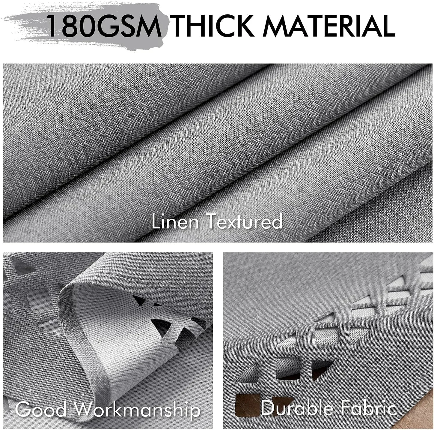 MIULEE Light Grey Thick Polyester Linen Rectangle Tablecloth Decorative Cutouts Waterproof Stain Resistant Table Cloth Farmhouse Table Cover for Dining Party Buffet Camping Wedding, 55 x 84 inch